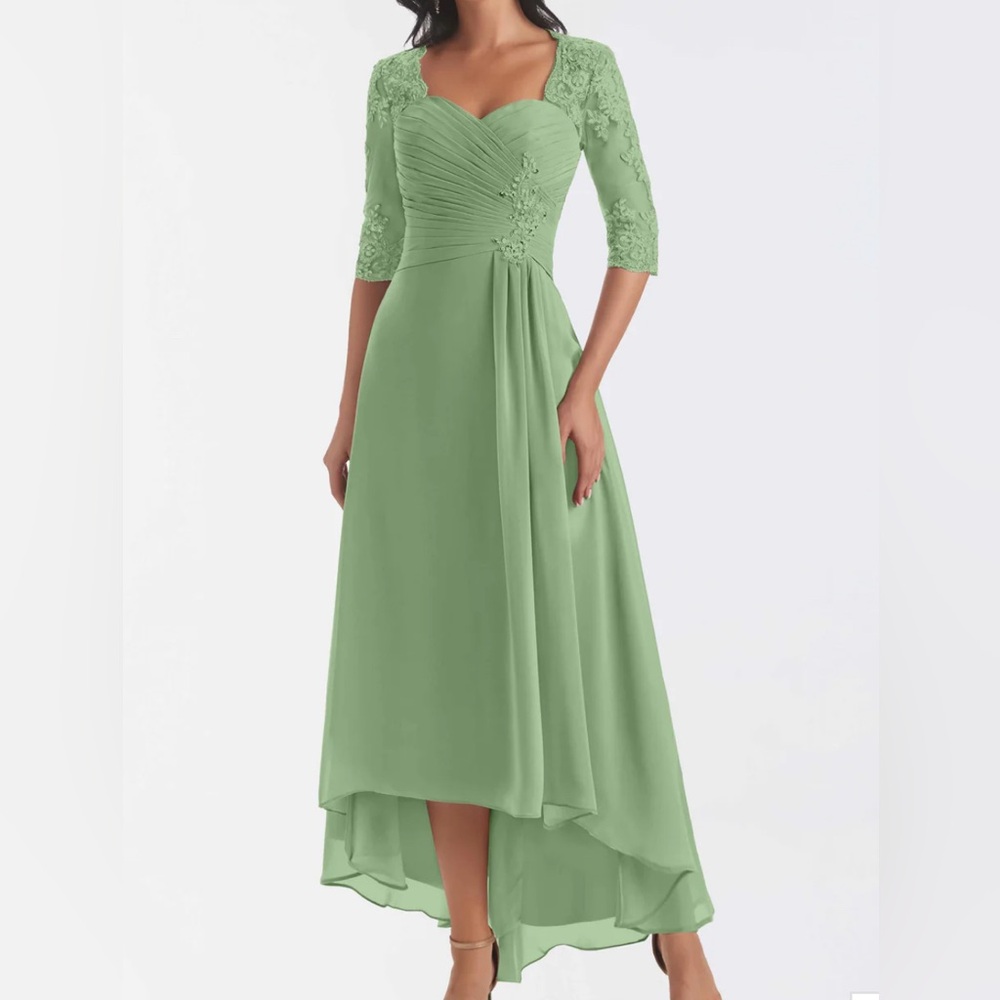 Sage green mother of the bride/bride-groom dress.